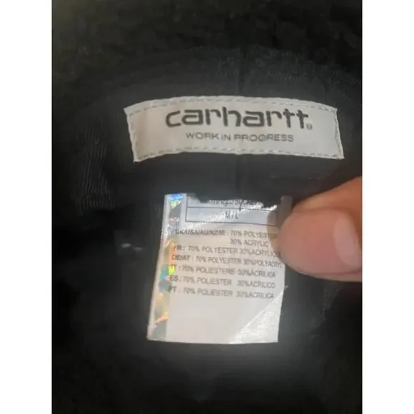 Carhartt WIP Sherpa Bucket Hat Men's M/L Black Fleece Fuzzy Logo Streetwear - Picture 2 of 2